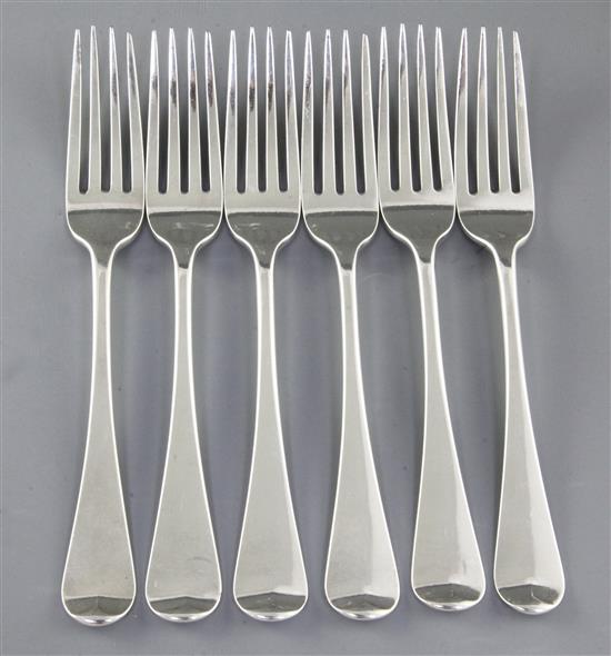 A set of six George III silver table forks, Length 8”/203mm Combined weight 16oz/450grms
